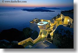dusk, europe, greece, horizontal, hotels, islands, ocean, pools, santorini, scenics, sunsets, photograph