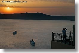 cruise, europe, greece, horizontal, men, nature, photographing, santorini, scenics, ships, sky, sun, sunsets, photograph