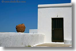 buildings, europe, greece, horizontal, pots, terracotta, tinos, white wash, photograph