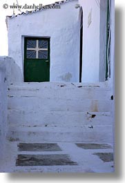 crosses, doors, europe, greece, green, stairs, tinos, vertical, white wash, photograph
