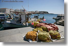 boats, europe, greece, harbor, horizontal, nets, tinos, photograph