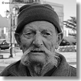 black and white, europe, greece, men, mustache, old, people, square format, tinos, white, photograph