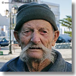 europe, greece, men, mustache, old, people, square format, tinos, white, photograph