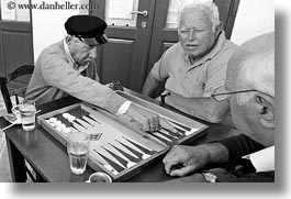 backgammon, black and white, europe, greece, horizontal, men, old, people, playing, tinos, photograph