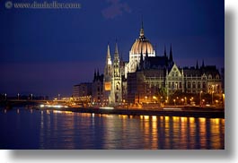 budapest, buildings, domes, europe, horizontal, hungary, nite, parliament, slow exposure, structures, photograph