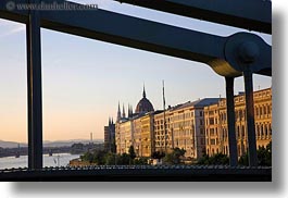 bridge, budapest, buildings, chains, domes, europe, horizontal, hungary, parliament, structures, photograph