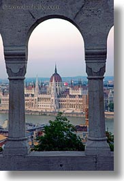 arches, budapest, buildings, domes, europe, hungary, parliament, structures, vertical, views, photograph