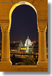 arches, budapest, buildings, domes, europe, hungary, long exposure, parliament, structures, vertical, views, photograph