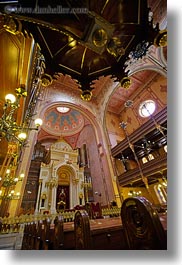 budapest, buildings, europe, furniture, hungary, interiors, jewish, pews, religious, slow exposure, synagogue, temples, vertical, photograph