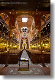 arts, budapest, buildings, chandelier, europe, furniture, hungary, interiors, jewish, lights, materials, mosaics, pews, religious, synagogue, temples, tiles, vertical, photograph