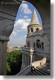 archways, budapest, castle hill, castles, clouds, europe, hungary, nature, sky, structures, towers, vertical, photograph
