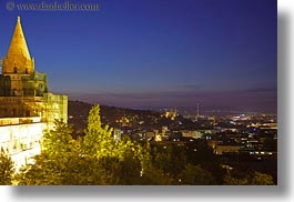 budapest, buildings, castle hill, castles, cityscapes, europe, horizontal, hungary, long exposure, nite, structures, towers, photograph