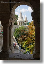 archways, budapest, castle hill, castles, europe, hungary, structures, towers, vertical, photograph