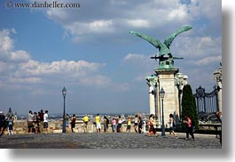 bronze, budapest, castle hill, clouds, eagles, europe, groups, horizontal, hungary, materials, nature, sky, turul, photograph
