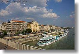 boats, budapest, buildings, cityscapes, clouds, danube, europe, horizontal, hungary, nature, rivers, sky, structures, tourists, photograph