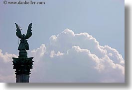 archangel, arts, bronze, budapest, clouds, europe, gabriel, heroes square, horizontal, hungary, landmarks, materials, monument, nature, sky, statues, winged, photograph