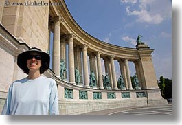 arts, bronze, budapest, clothes, europe, hats, heroes square, horizontal, hungary, landmarks, lori, materials, monument, people, statues, sunglasses, womens, photograph