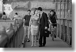 black and white, bridge, budapest, conceptual, couples, emotions, europe, horizontal, hungary, kissing, men, people, romantic, womens, photograph