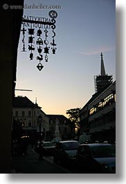 antiques, budapest, dusk, europe, hungary, shops, signs, vertical, photograph