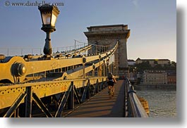bikes, bridge, budapest, europe, horizontal, hungary, lamp posts, people, structures, szechenyi chain bridge, photograph