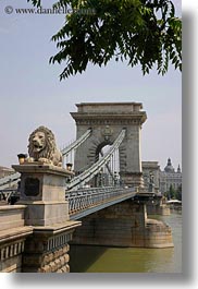 bridge, budapest, europe, heads, hungary, lions, structures, szechenyi chain bridge, vertical, photograph