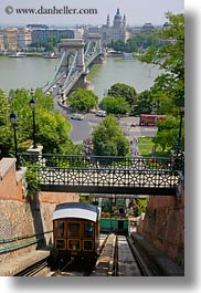 bridge, budapest, chains, cityscapes, europe, furnicular, hungary, nature, rivers, structures, train tracks, transportation, vertical, water, photograph