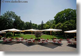 europe, grof degenfeld castle hotel, horizontal, hungary, tables, umbrellas, photograph