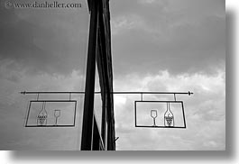 black and white, europe, horizontal, hungary, reflections, signs, symmetry, tarcal, wines, photograph