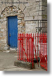 blues, connaught, connemara, doors, europe, fences, ireland, irish, mayo county, red, vertical, western ireland, photograph