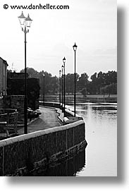black and white, carrick on suir, cork county, europe, ireland, irish, lamps, munster, rivers, side, vertical, photograph
