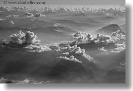 aerials, black and white, clouds, europe, horizontal, italy, photograph
