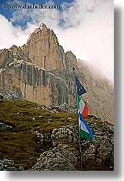alto adige, dolomites, europe, flags, italy, mountains, rosengarten, vertical, photograph