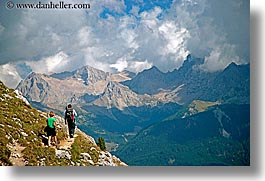 alto adige, dolomites, europe, hikers, horizontal, italy, rosengarten, photograph