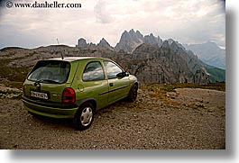 alto adige, cars, dolomites, europe, green, horizontal, italy, mountains, tre cime di lavaredo, photograph