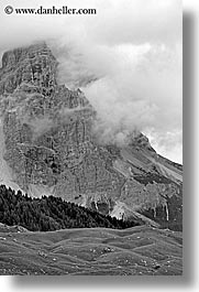 alto adige, black and white, dolomites, europe, italy, orsolina, val orsolina, valley, vertical, photograph