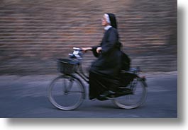 bicycles, europe, horizontal, italy, nuns, people, po river valley, valley, photograph