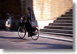 bicycles, europe, horizontal, italy, nuns, people, po river valley, valley, photograph