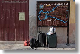europe, gallipoli, horizontal, italy, luggage, map, puglia, towns, photograph
