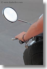 europe, gallipoli, hands, italy, mirrors, motorcycles, people, puglia, rearview, transportation, vertical, womans, photograph