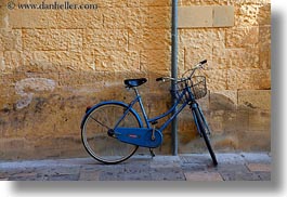 bicycles, europe, horizontal, italy, lecce, puglia, walls, yellow, photograph