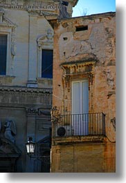 balconies, europe, italy, lamp posts, lecce, lights, puglia, street lamps, vertical, photograph