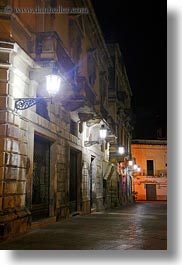 europe, glow, italy, lamp posts, lecce, lights, nite, puglia, street lamps, vertical, photograph