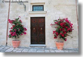 bougainvilleas, doors, europe, flowers, horizontal, italy, matera, nature, plants, puglia, red, photograph