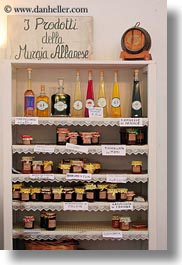 europe, foods, italy, jams, jellies, masseria murgia albanese, noci, puglia, shelves, vertical, photograph