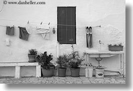 black and white, europe, horizontal, italy, laundry, masseria murgia albanese, noci, plants, puglia, photograph