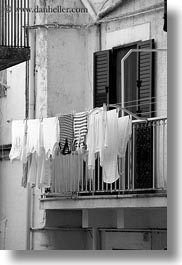 black and white, europe, hangings, italy, laundry, noci, puglia, vertical, photograph