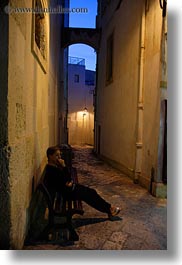 dusk, europe, italy, otranto, people, puglia, sitting, vertical, womens, photograph
