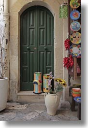 colorful, doors, europe, gifts, green, italy, otranto, puglia, stores, vertical, photograph