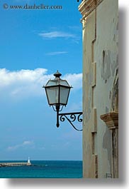clouds, europe, italy, lamp posts, otranto, puglia, street lamps, vertical, photograph