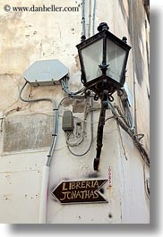 europe, italy, lamp posts, otranto, puglia, signs, street lamps, vertical, photograph